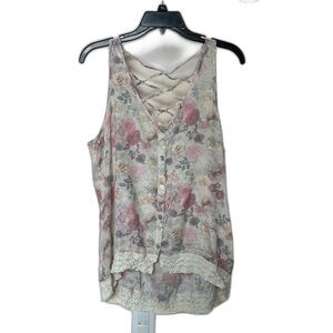 Eyelash Tank Top Xl Floral Crochet Hem Sheer Boho Coquette Cottage Fairy Dreamy